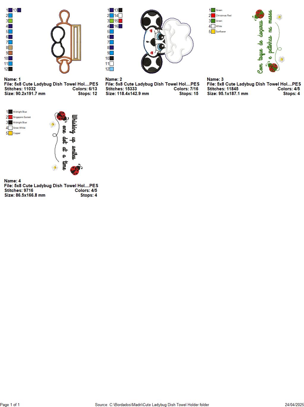 Ladybug Chef  Dish Towel Holder  - ITH Project - Machine Embroidery Design