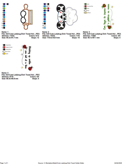 Ladybug Chef  Dish Towel Holder  - ITH Project - Machine Embroidery Design
