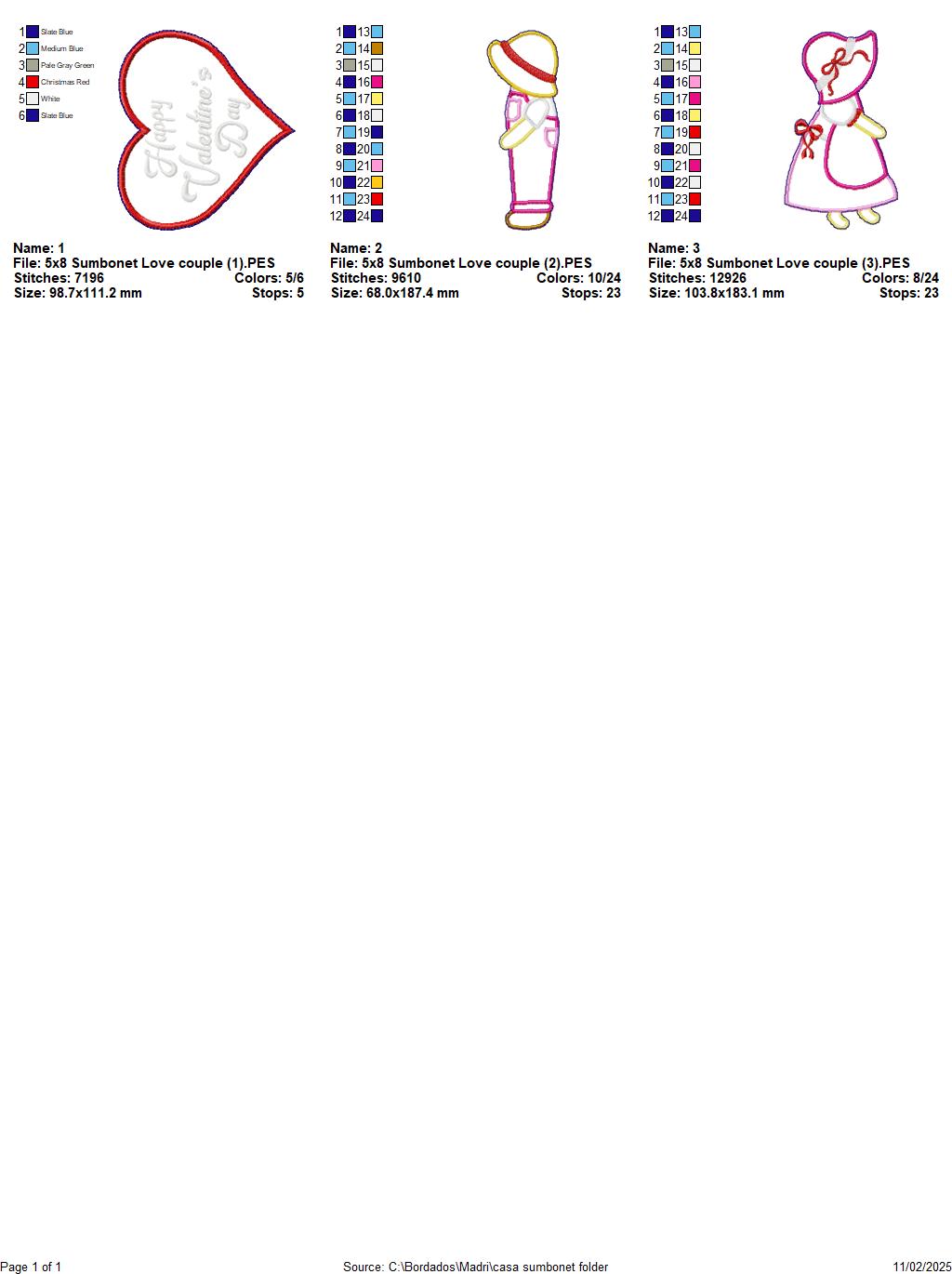 Valentine Sunbonnet Couple - ITH Project - Machine Embroidery Design