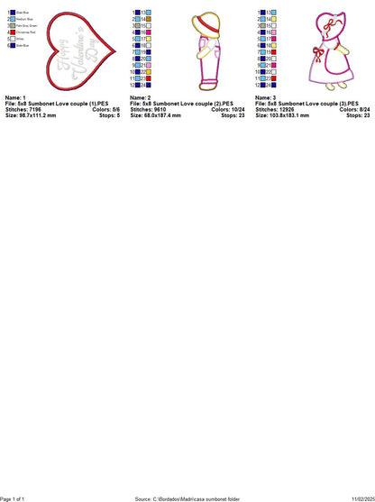 Valentine Sunbonnet Couple - ITH Project - Machine Embroidery Design