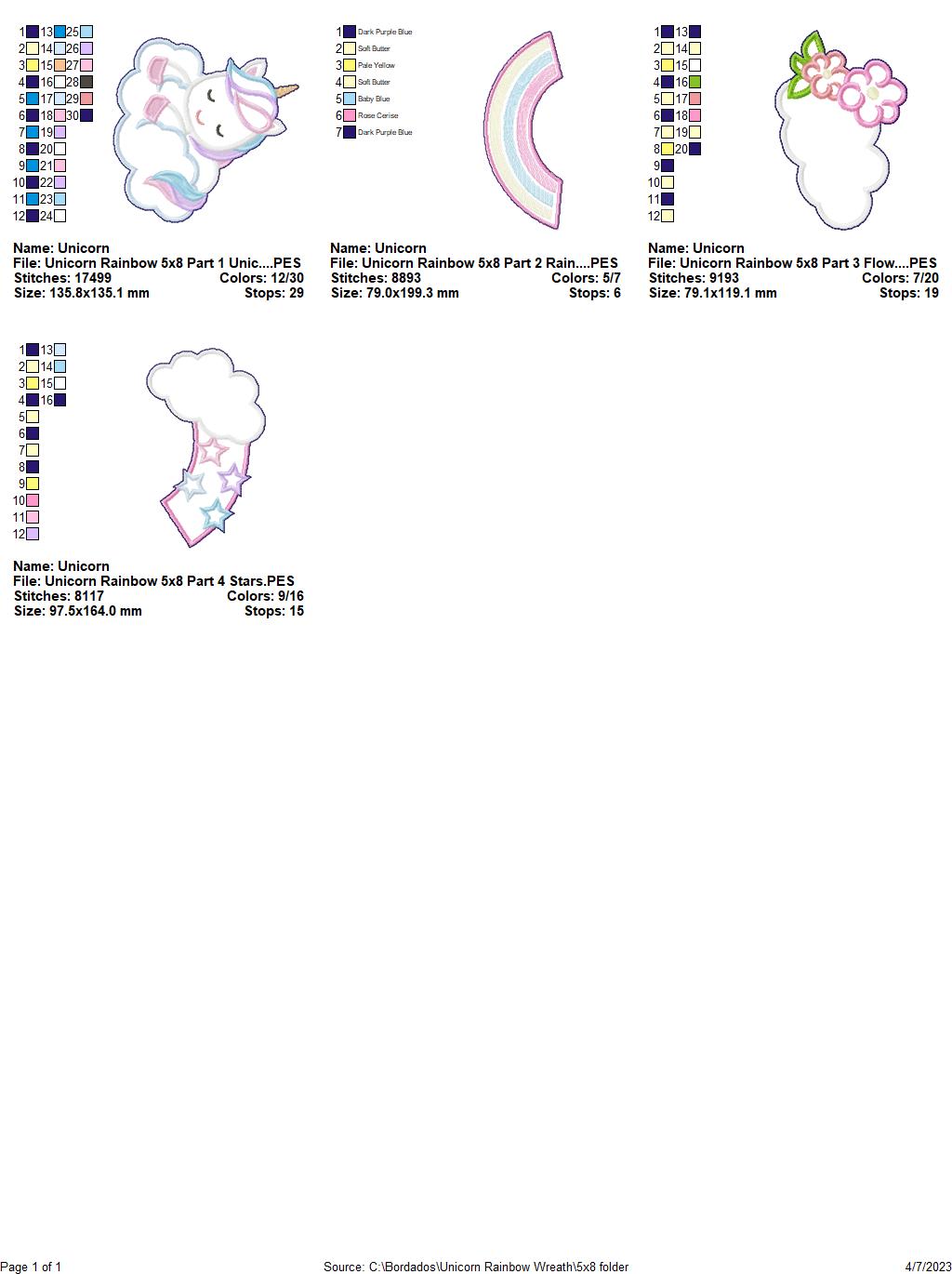 Unicorn Rainbow Wreath - ITH Project - Machine Embroidery Design