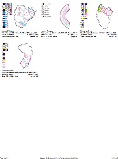 Unicorn Rainbow Wreath - ITH Project - Machine Embroidery Design