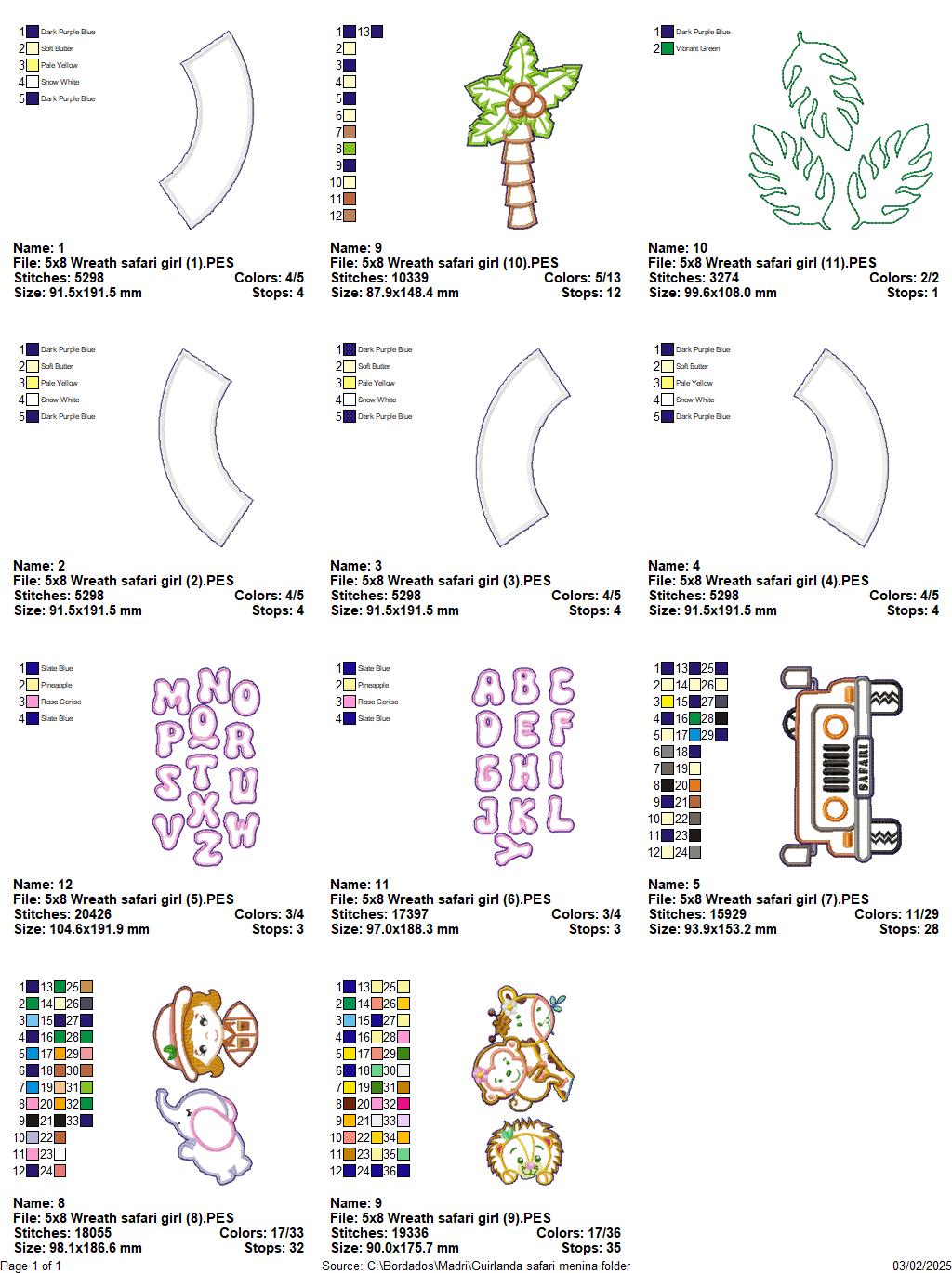 Safari Wreath Door Ornament Girl - ITH Project - Machine Embroidery Design