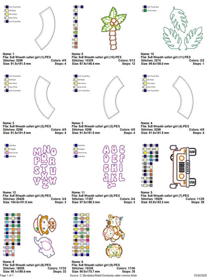 Safari Wreath Door Ornament Girl - ITH Project - Machine Embroidery Design