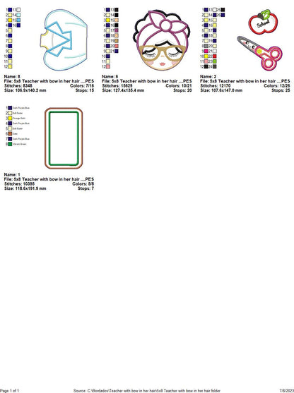 Teacher with Headband - ITH Project - Machine Embroidery Design