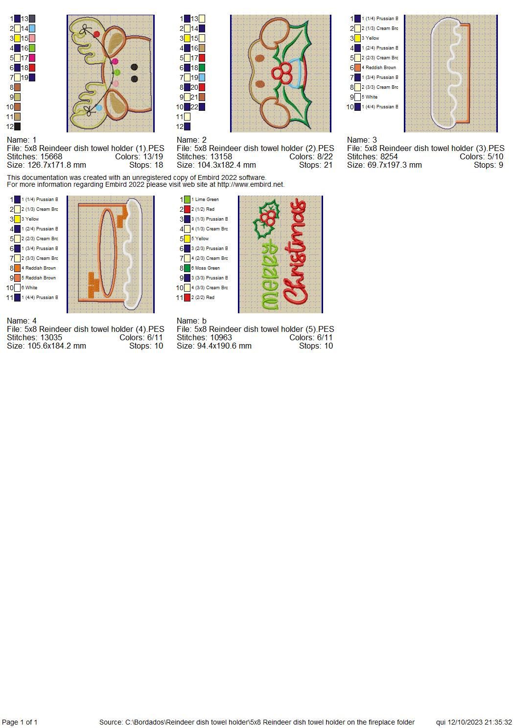 Reindeer dish towel holder - ITH Project - Machine Embroidery Design