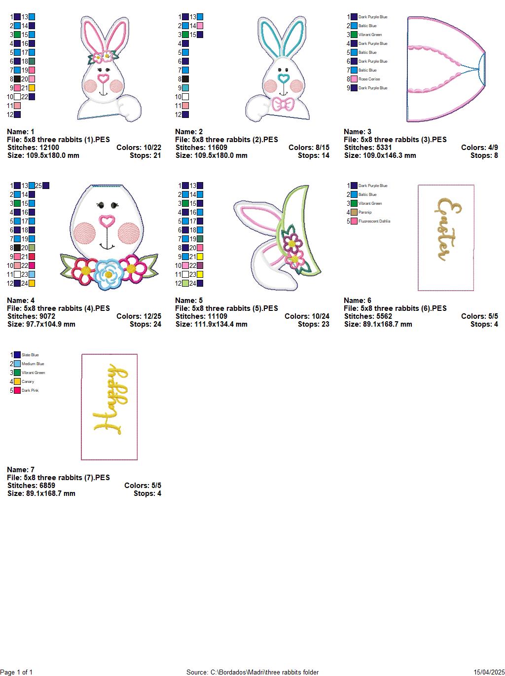 Happy Easter Three Rabbits - ITH Project - Machine Embroidery Design