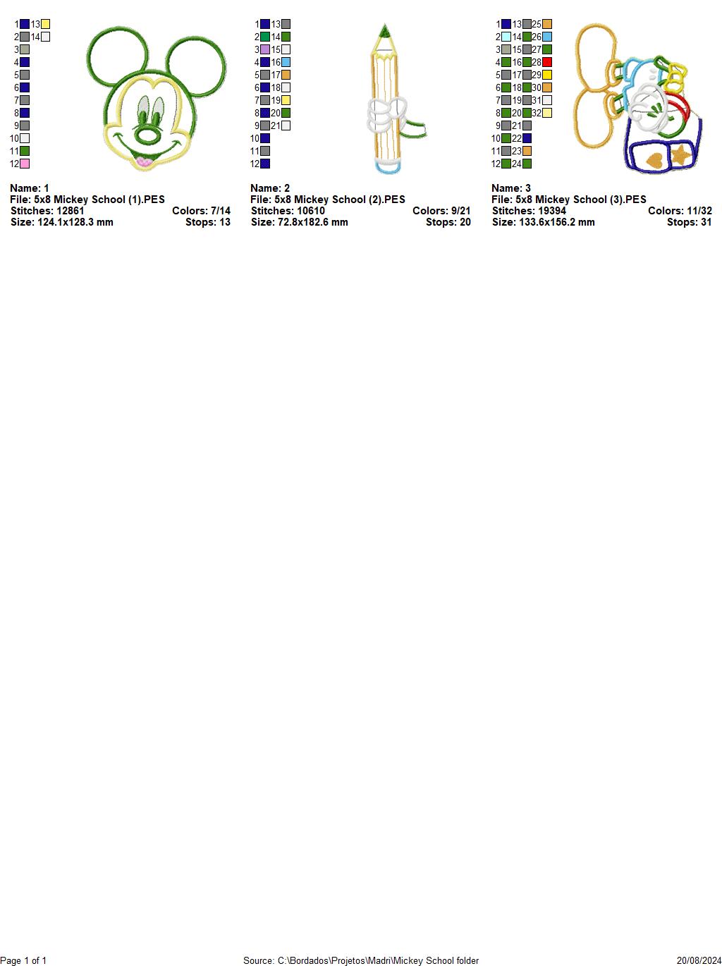 Back to School Mickey - ITH Project - Machine Embroidery Design