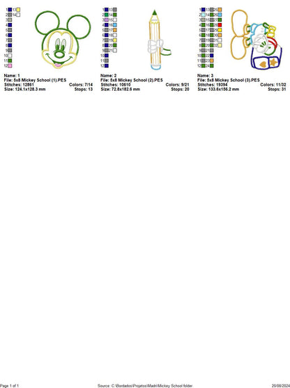 Back to School Mickey - ITH Project - Machine Embroidery Design