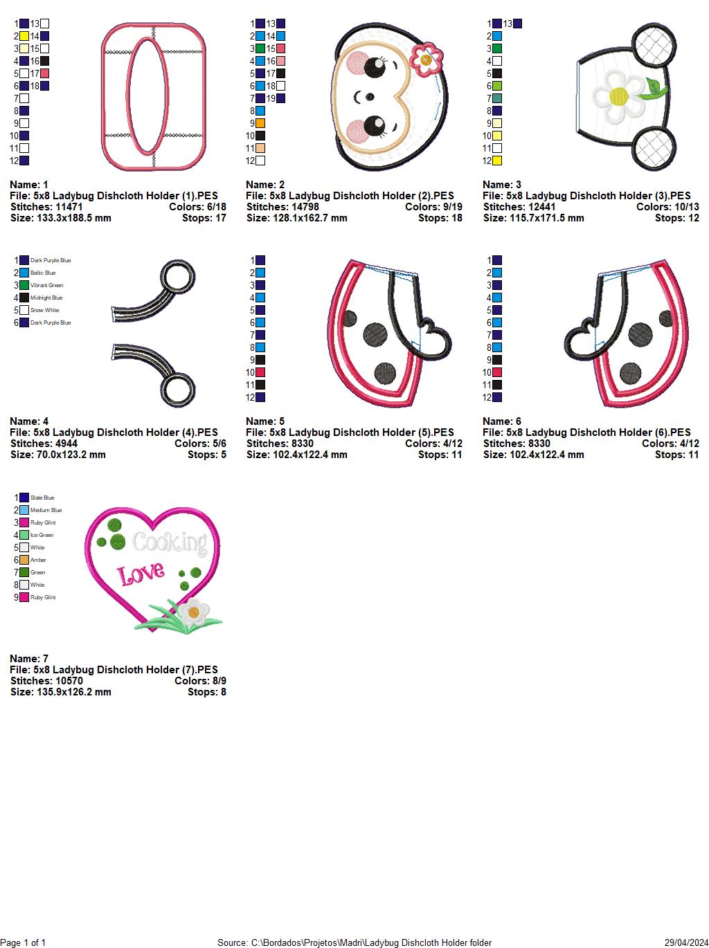 Ladybug Dishcloth Holder  - ITH Project - Machine Embroidery Design