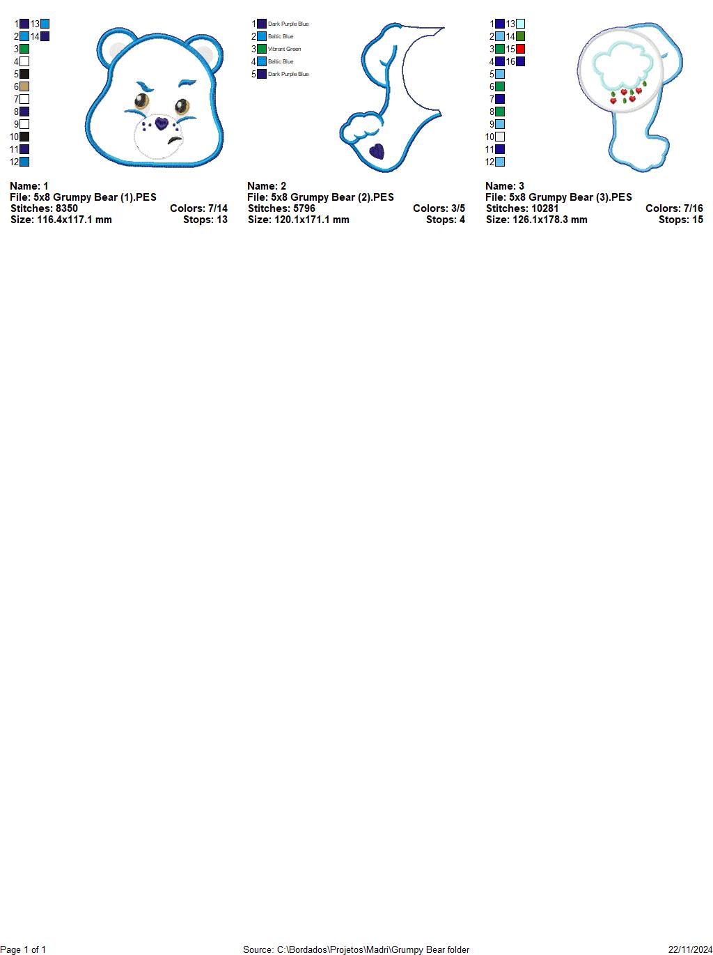 Grumpy Bear Care Bears - ITH Project - Machine Embroidery Design
