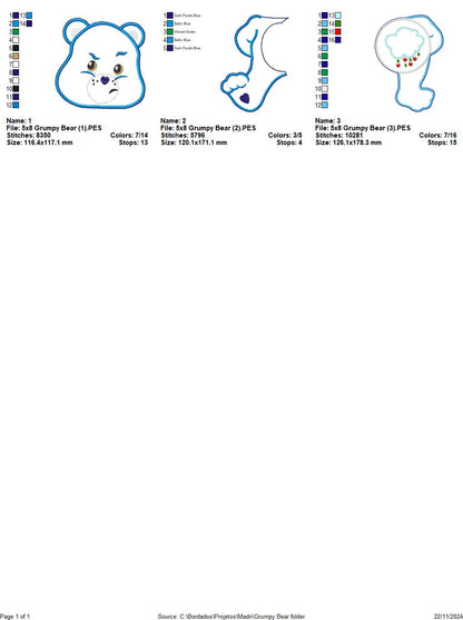 Grumpy Bear Care Bears - ITH Project - Machine Embroidery Design