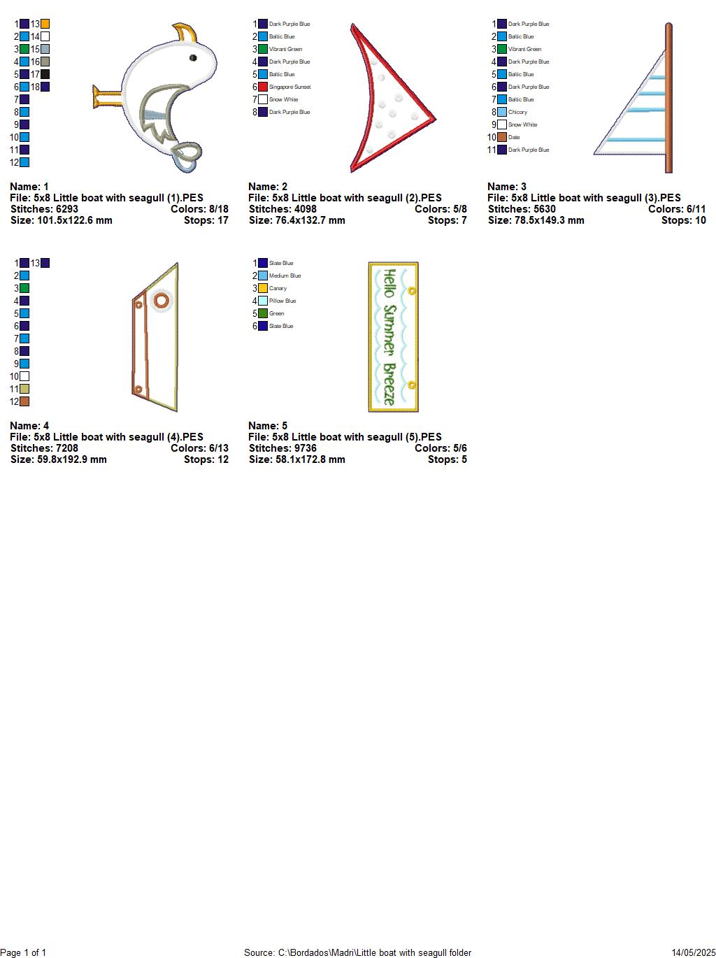 Little Boat with Seagull - ITH Project - Machine Embroidery Design