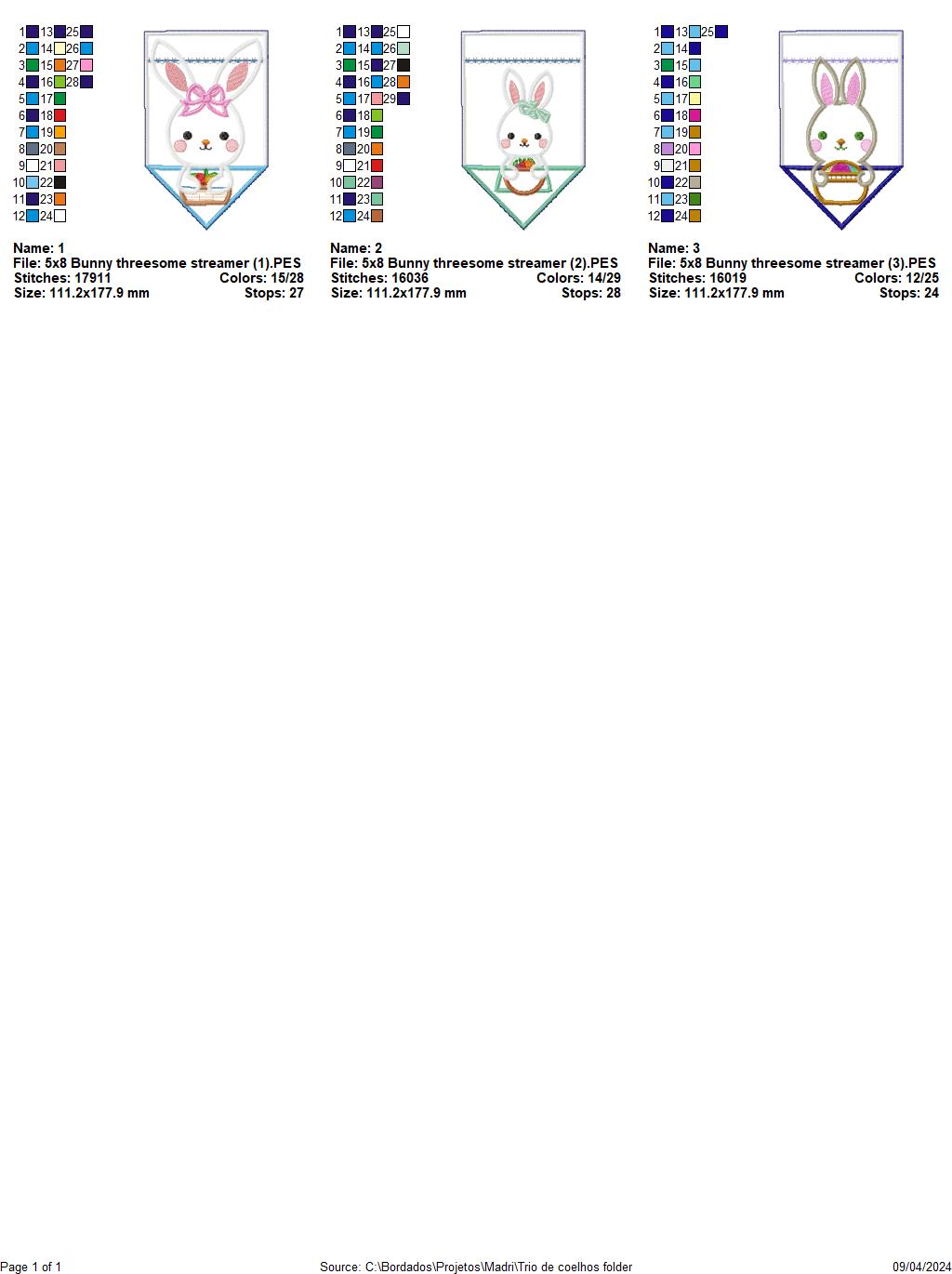 Bunny threesome streamer - ITH Project - Machine Embroidery Design
