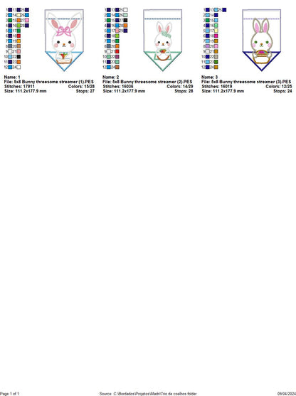 Bunny threesome streamer - ITH Project - Machine Embroidery Design