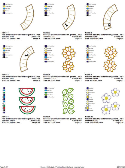 Watermelon Summer Wreath Ornament - ITH Project - Machine Embroidery Design