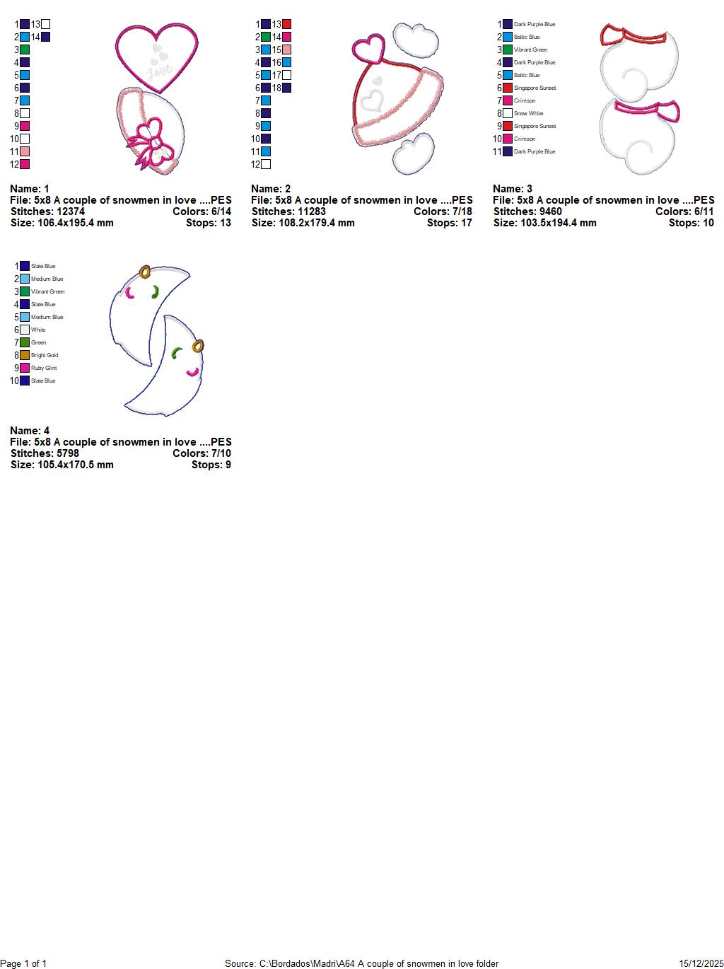 Valentines Snowman Couple Door Ornament - ITH Project - Machine Embroidery Design