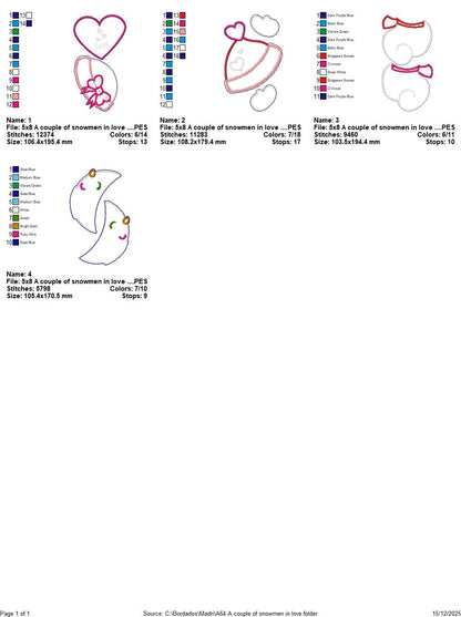 Valentines Snowman Couple Door Ornament - ITH Project - Machine Embroidery Design