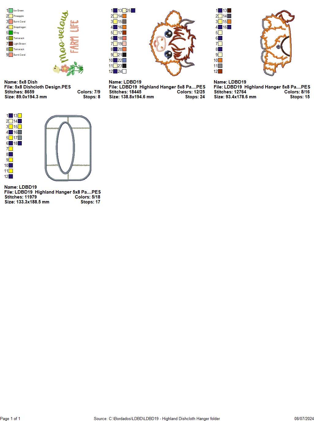 Highland Cow Kitchen Set - ITH Project - Machine Embroidery Design