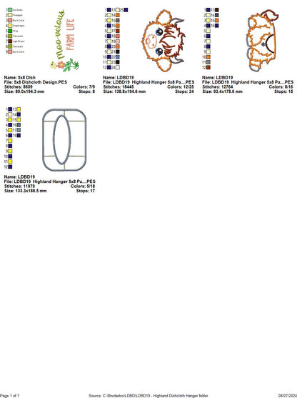 Highland Cow Kitchen Set - ITH Project - Machine Embroidery Design