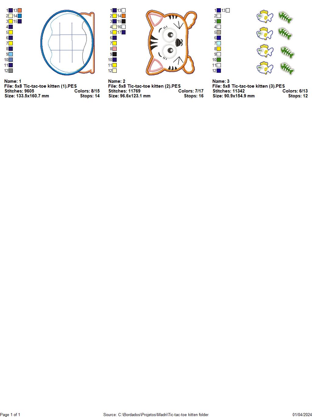 Tic-tac-toe kitten - ITH Project - Machine Embroidery Design