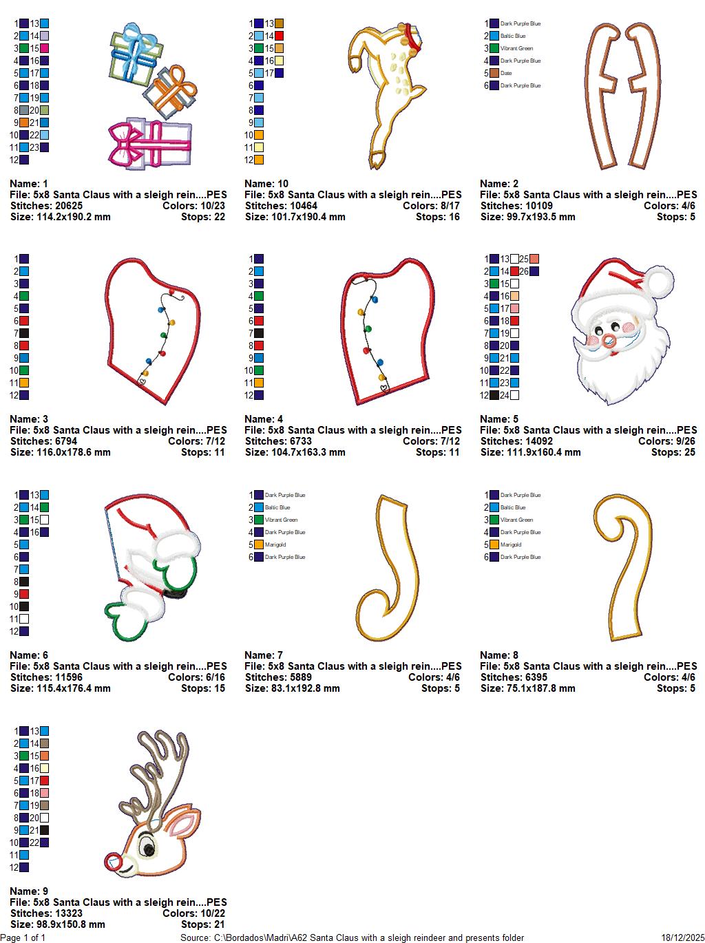 Santa Sleigh with Reindeer and Presents – ITH Project – Machine Embroidery Design
