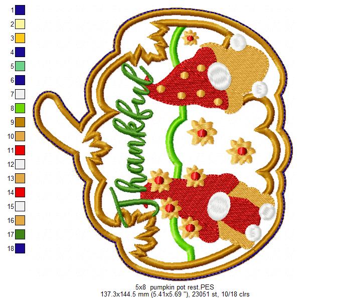 Pumpkin Pot Rest - ITH Project - Machine Embroidery Design