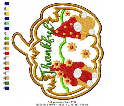 Pumpkin Pot Rest - ITH Project - Machine Embroidery Design