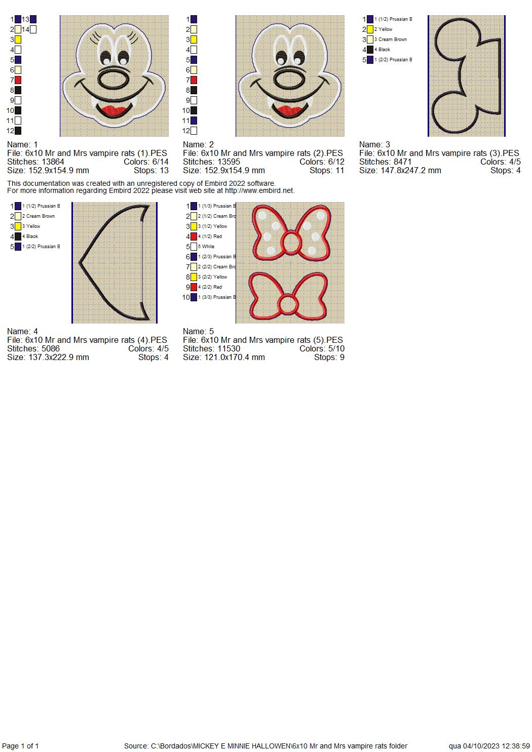 Mickey and Minnie Vampire - ITH Project - Machine Embroidery Design