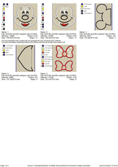 Mickey and Minnie Vampire - ITH Project - Machine Embroidery Design