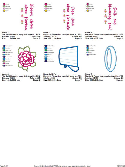 Floral Teacup Towel Holder – ITH Project – Machine Embroidery Design