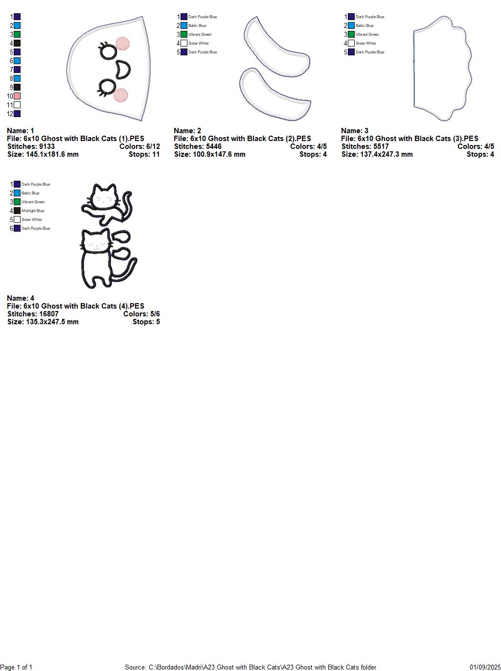 Ghost with Two Black Cats – ITH Project – Machine Embroidery Design