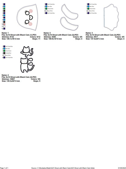 Ghost with Two Black Cats – ITH Project – Machine Embroidery Design