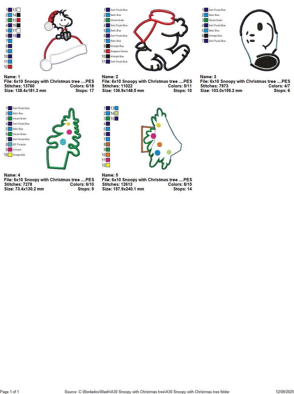 Snoopy with Christmas Tree - ITH Project - Machine Embroidery Design