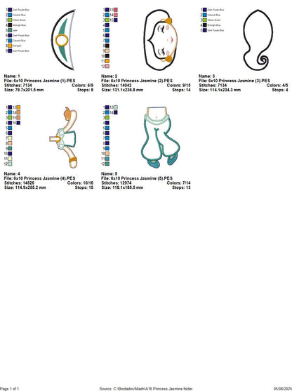 Princess Jasmine – ITH Project – Machine Embroidery Design