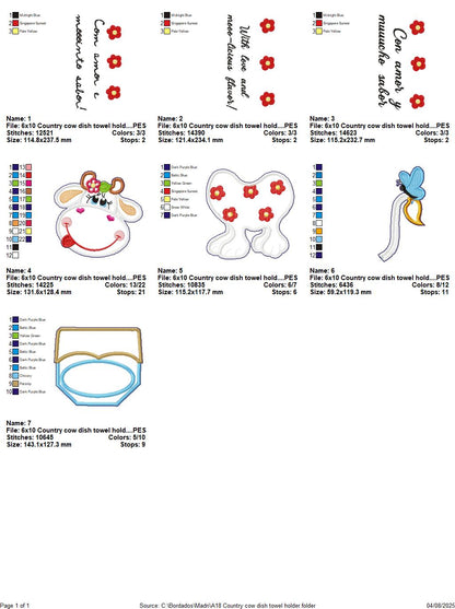 Country Cow Towel Holder – ITH Project – Machine Embroidery Design