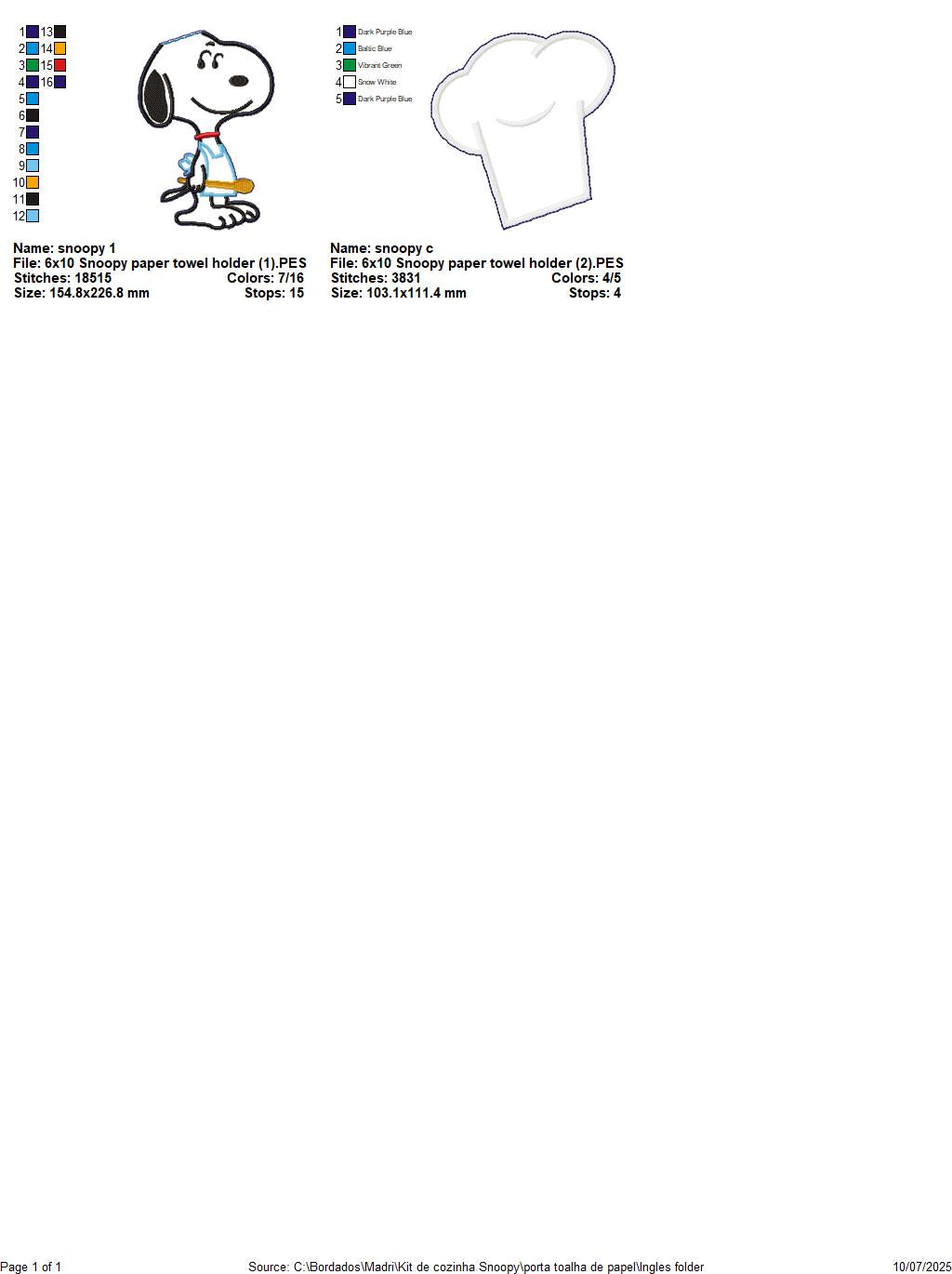 Snoopy Chef Paper Towel Holder Cover – ITH Project – Machine Embroidery Design