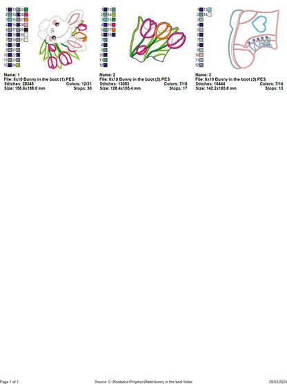 Rabbit in boot with tulips - ITH Project - Machine Embroidery Design