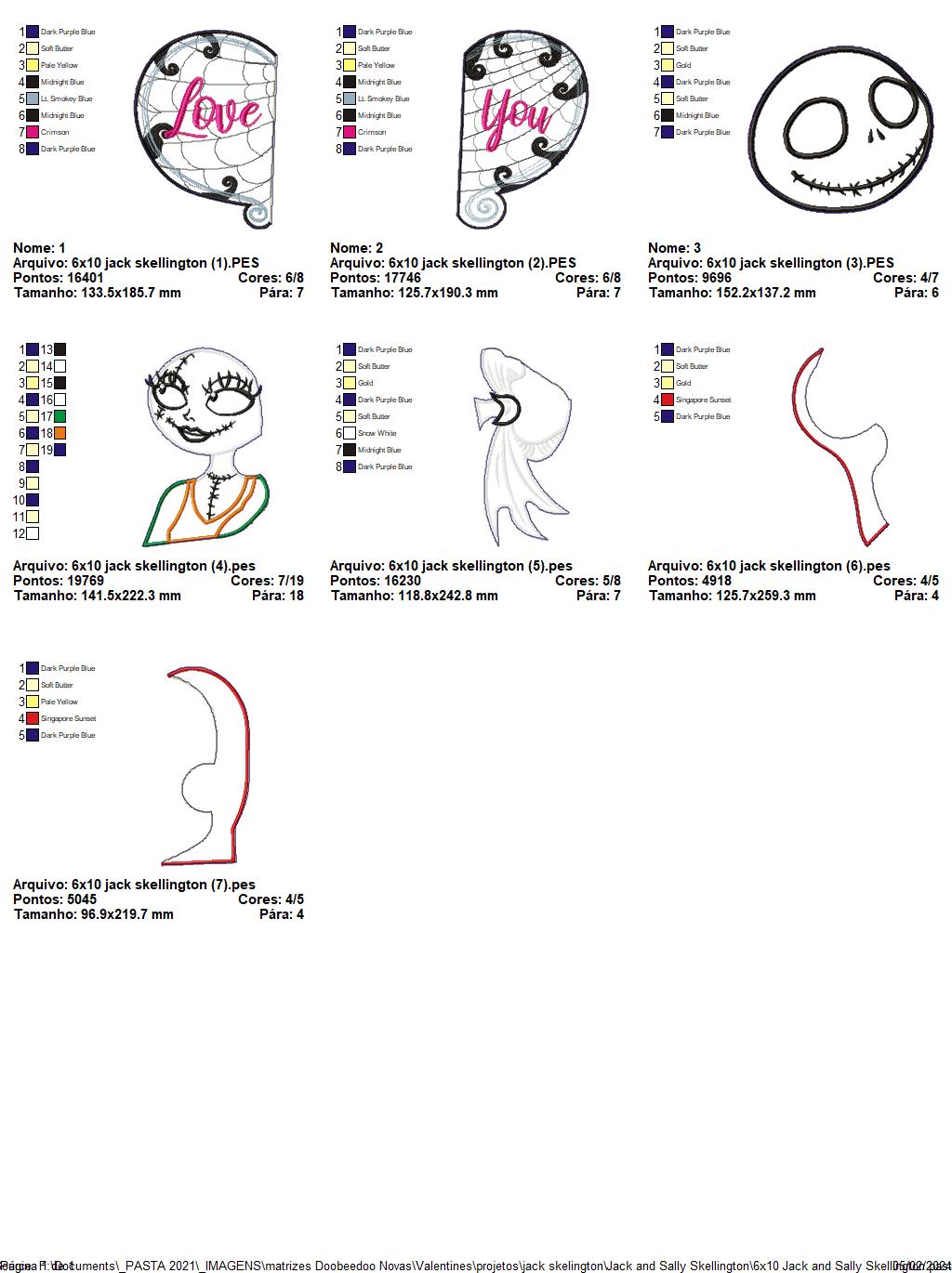Jack and Sally Skellington Couple Valentine's Day - ITH Project - Machine Embroidery Design