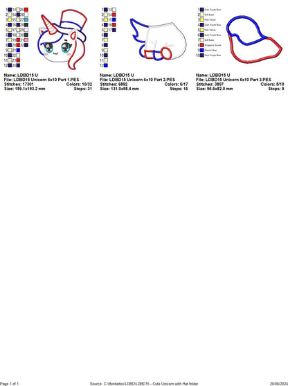 Cute Unicorn with Hat - ITH Project - Machine Embroidery Design