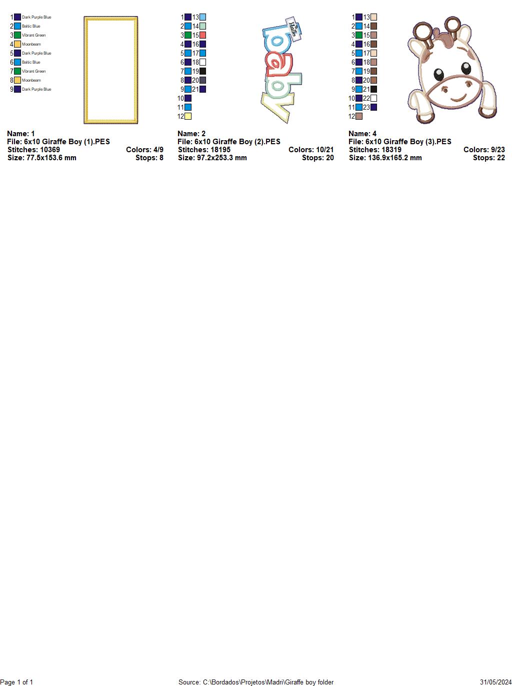 Nursery Baby Giraffe Boy - ITH Project - Machine Embroidery Design