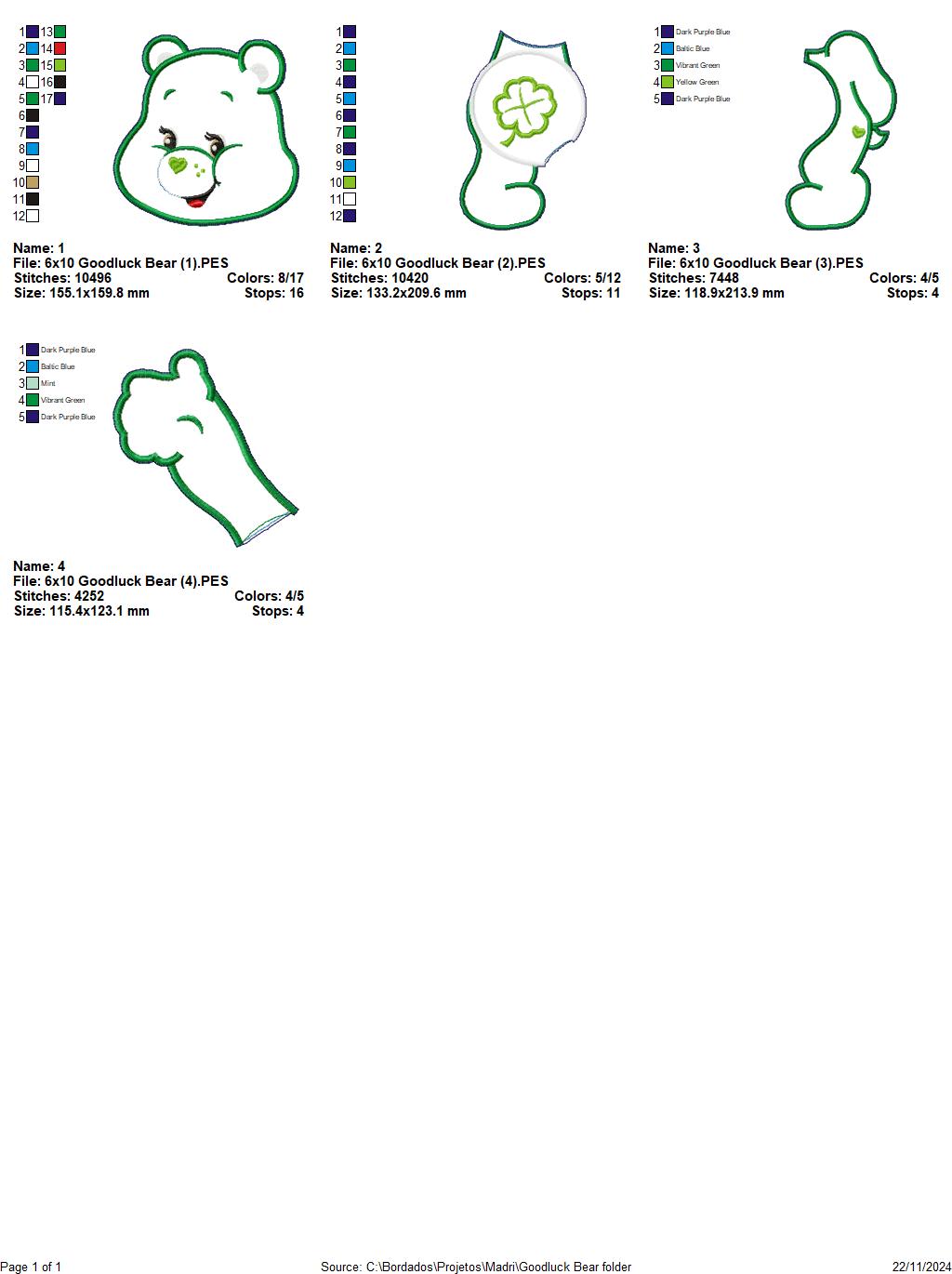 Goodluck Bear Care Bears - ITH Project - Machine Embroidery Design