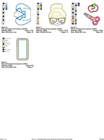 Blond Teacher - ITH Project - Machine Embroidery Design