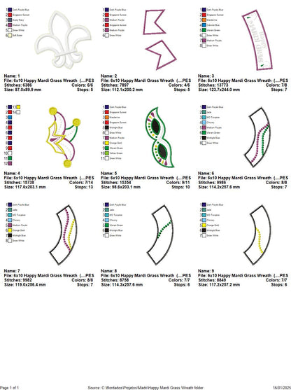 Mardi Gras Wreath - ITH Project - Machine Embroidery Design