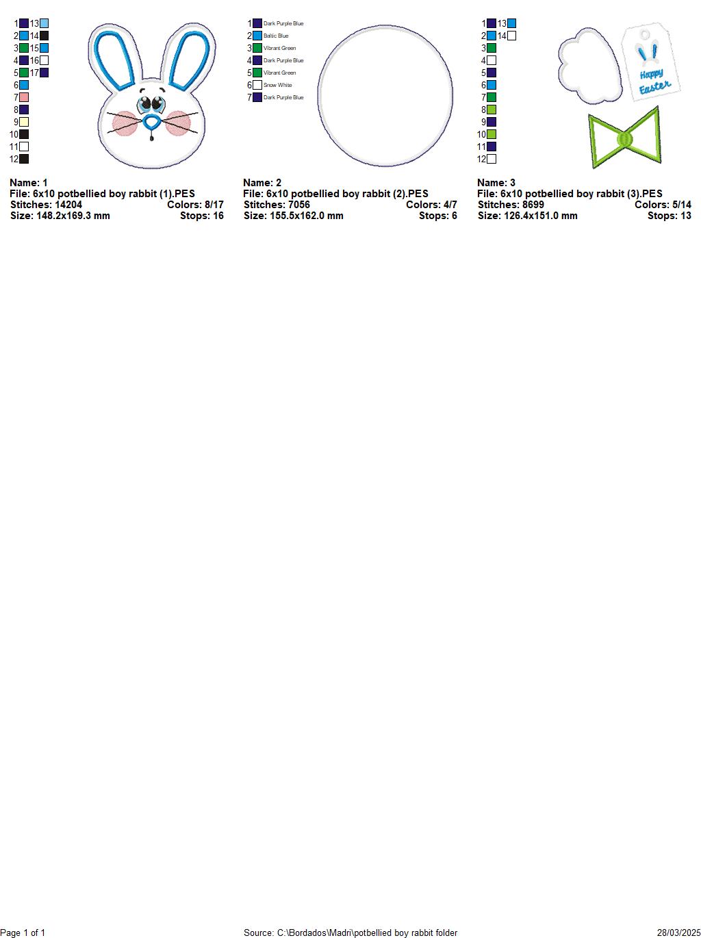Potbellied Boy Rabbit  - ITH Project - Machine Embroidery Design