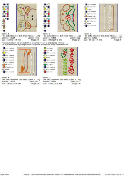 Reindeer dish towel holder - ITH Project - Machine Embroidery Design