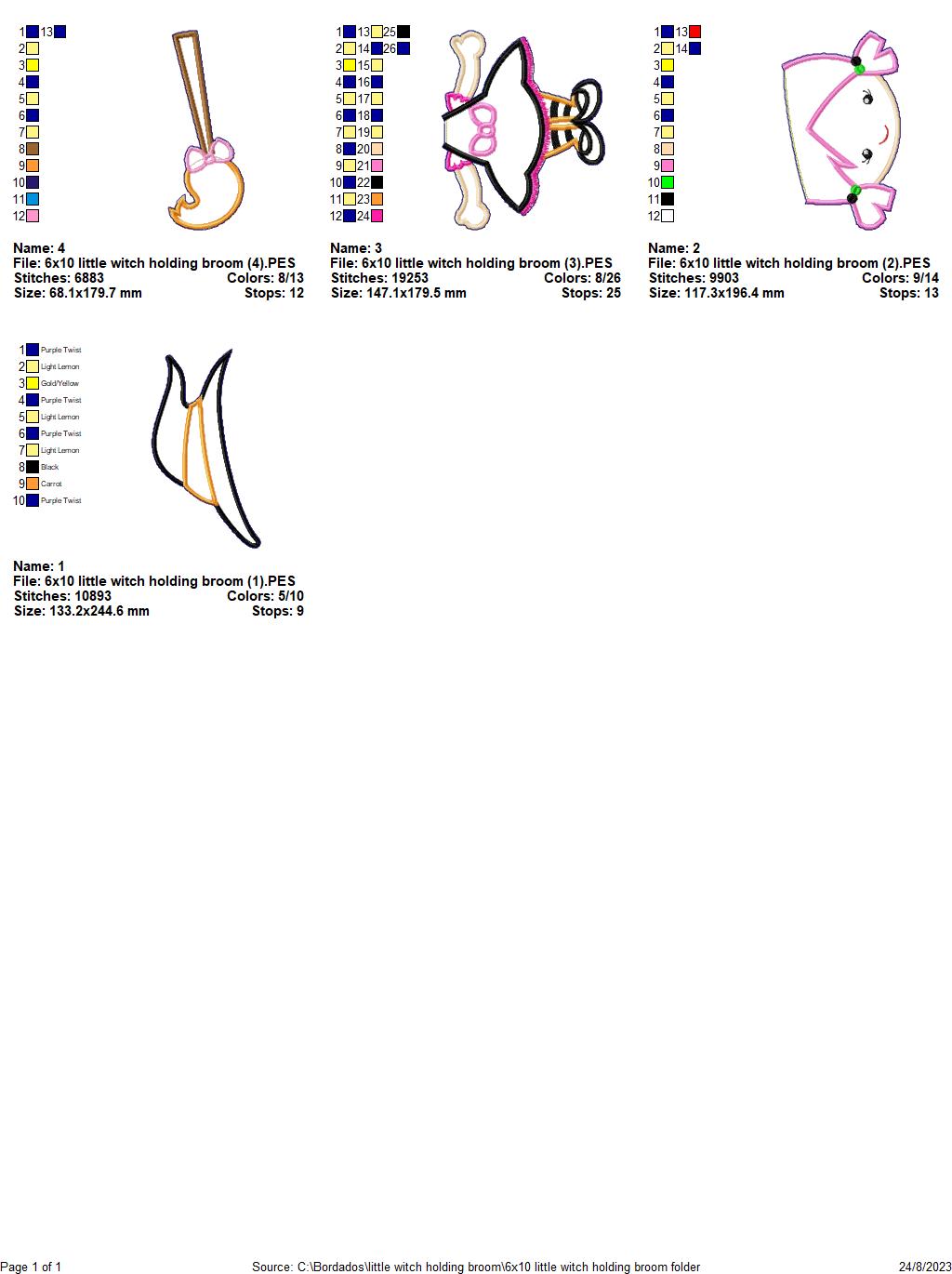 Little Witch Holding a Broom - ITH Project - Machine Embroidery Design