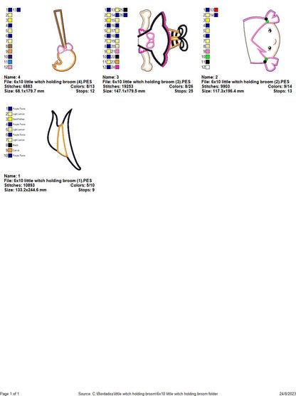 Little Witch Holding a Broom - ITH Project - Machine Embroidery Design