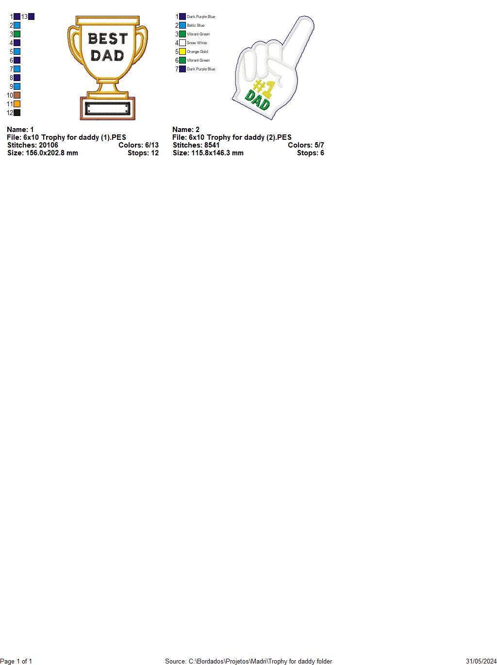 Trophy for daddy - ITH Project - Machine Embroidery Design