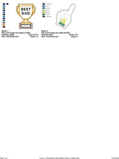 Trophy for daddy - ITH Project - Machine Embroidery Design